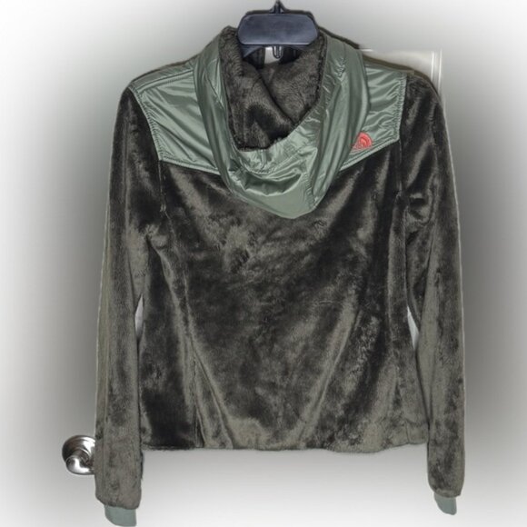 NWT North Face Dark Olive Green W/ coral accents full zip furry Hoodie. Women XS - Picture 3 of 8